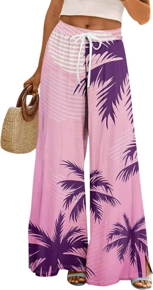 Travel Pants Women 2025 Palazzo Dressy Baggy Floral Relaxed Fit Trendy Bohemian Style Bottoms
