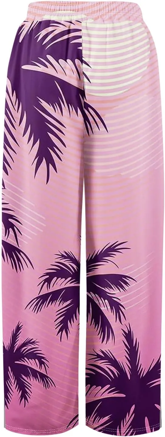 Travel Pants Women 2025 Palazzo Dressy Baggy Floral Relaxed Fit Trendy Bohemian Style Bottoms