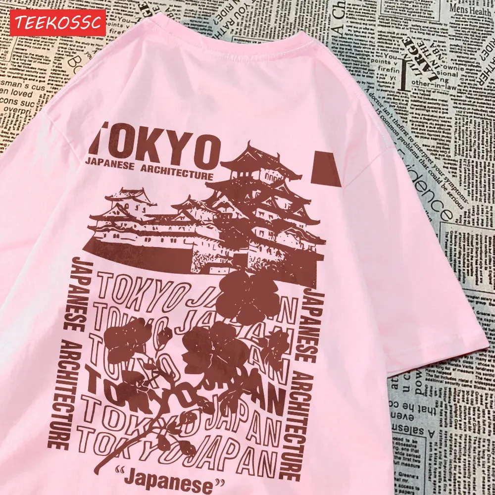 Trend Cotton Women'S T-Shirts Tokyo Sakura Print Oversize Summer Streetwear