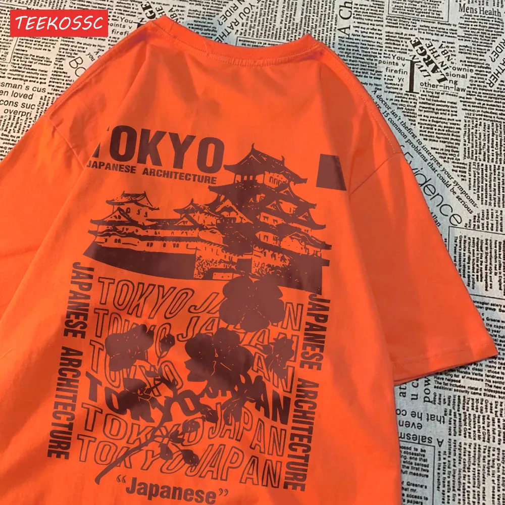 Trend Cotton Women'S T-Shirts Tokyo Sakura Print Oversize Summer Streetwear