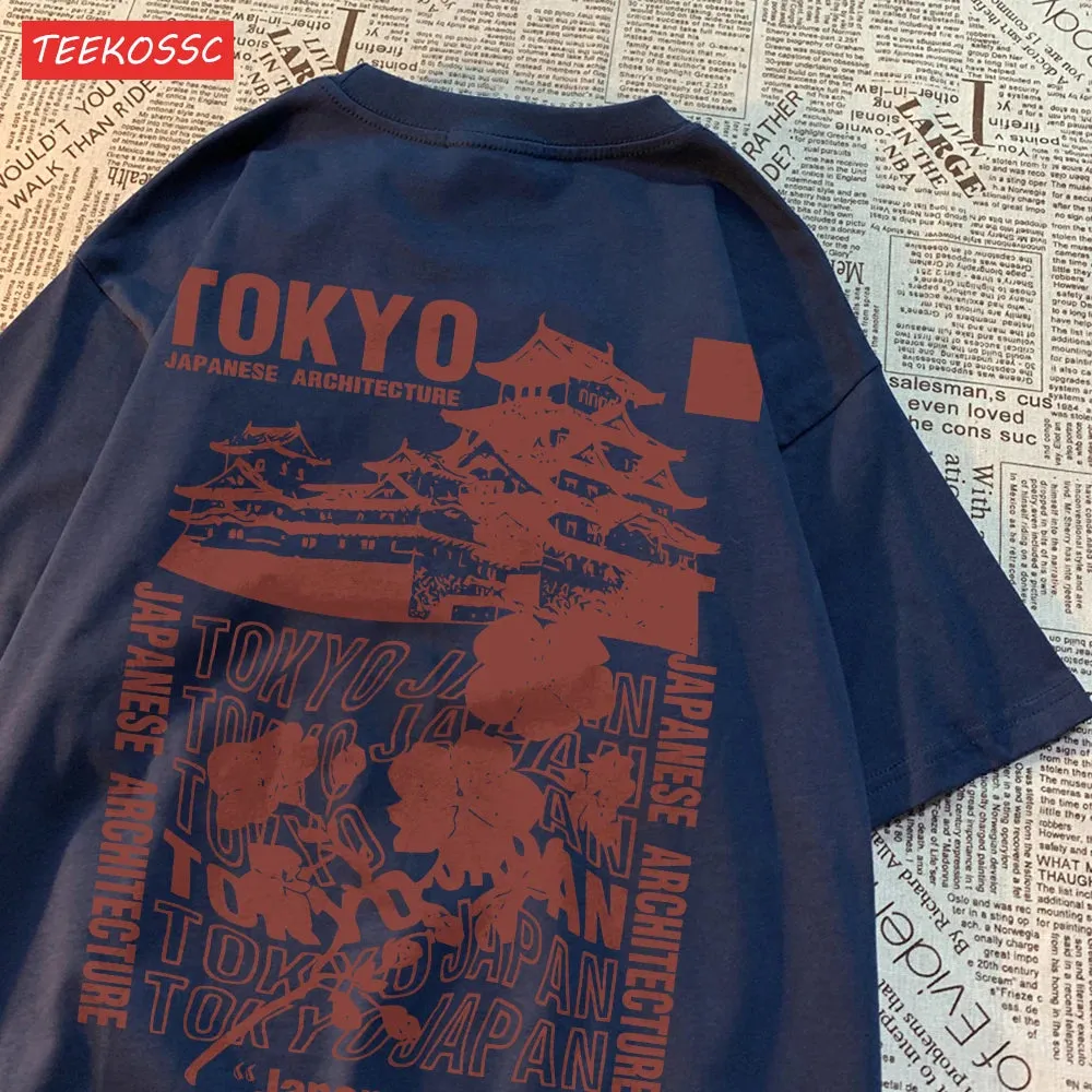 Trend Cotton Women'S T-Shirts Tokyo Sakura Print Oversize Summer Streetwear