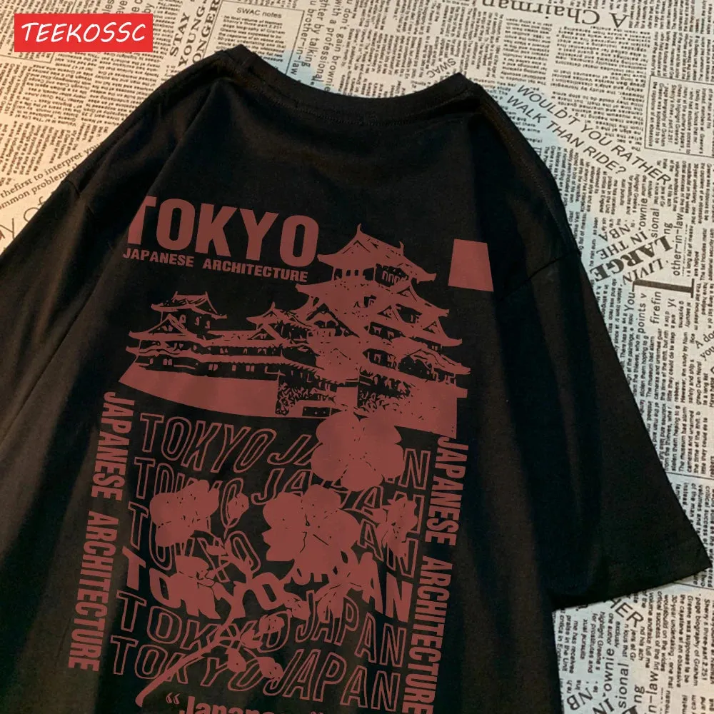 Trend Cotton Women'S T-Shirts Tokyo Sakura Print Oversize Summer Streetwear