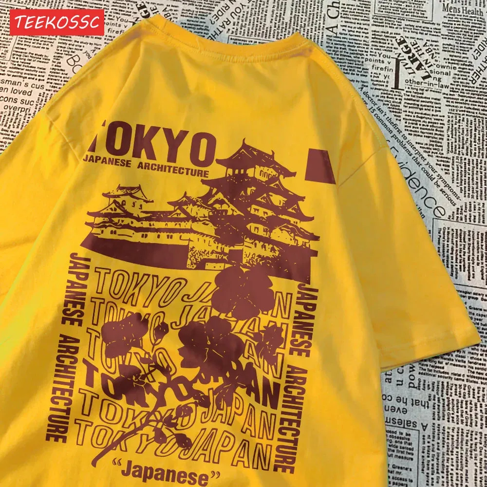 Trend Cotton Women'S T-Shirts Tokyo Sakura Print Oversize Summer Streetwear