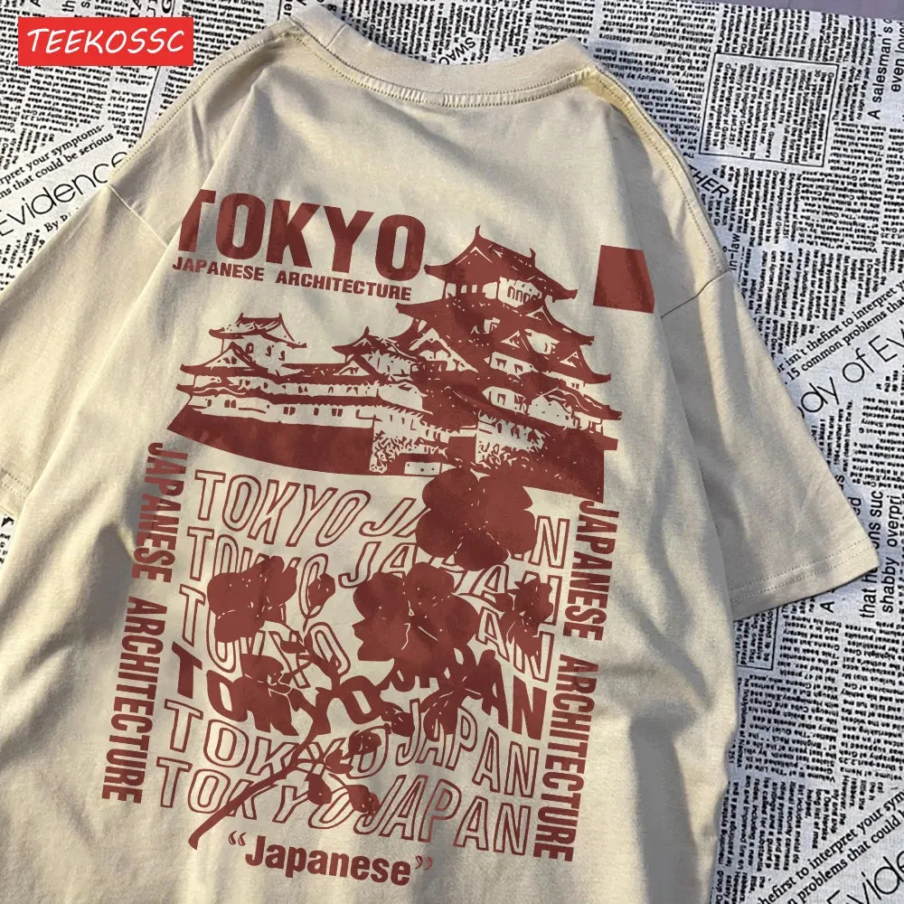 Trend Cotton Women'S T-Shirts Tokyo Sakura Print Oversize Summer Streetwear
