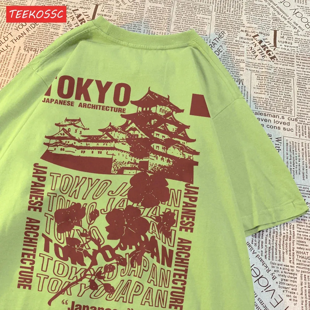 Trend Cotton Women'S T-Shirts Tokyo Sakura Print Oversize Summer Streetwear
