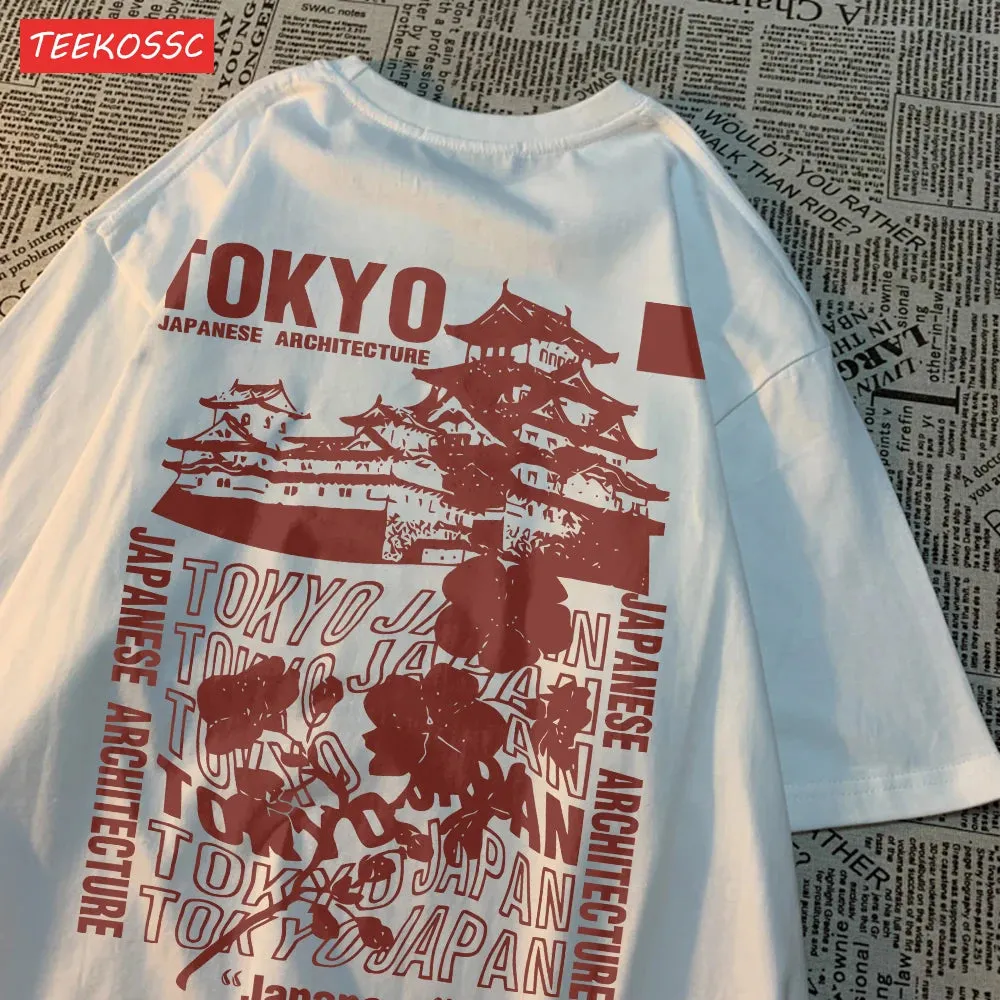 Trend Cotton Women'S T-Shirts Tokyo Sakura Print Oversize Summer Streetwear