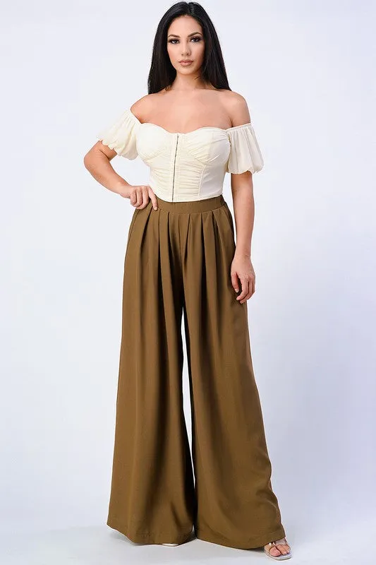 TRENDY BASICS ELASTIC WAIST WIDE PANTS