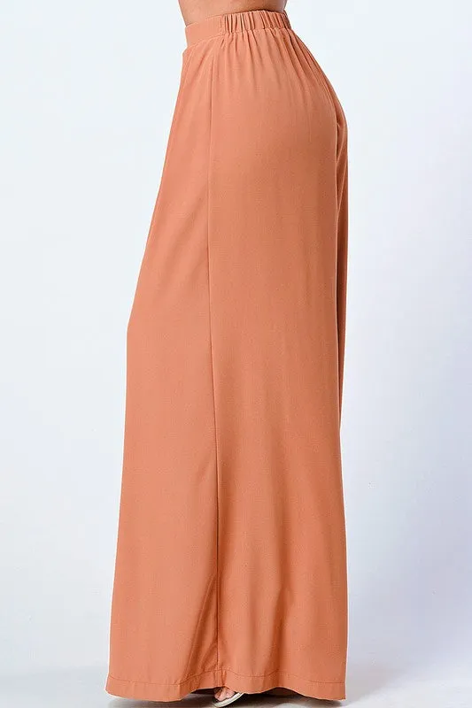 TRENDY BASICS ELASTIC WAIST WIDE PANTS