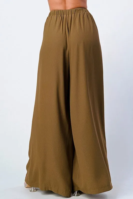 TRENDY BASICS ELASTIC WAIST WIDE PANTS