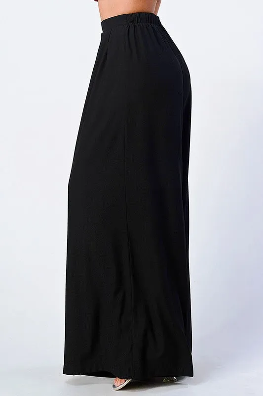 TRENDY BASICS ELASTIC WAIST WIDE PANTS