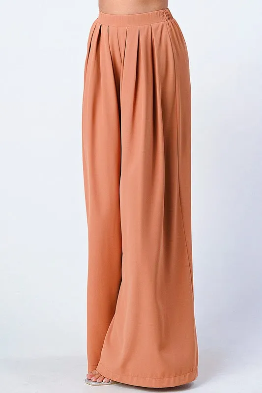 TRENDY BASICS ELASTIC WAIST WIDE PANTS