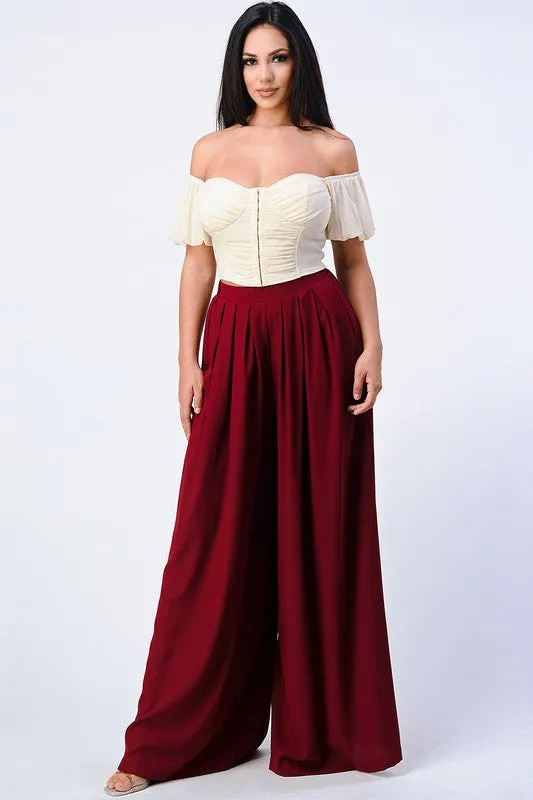 TRENDY BASICS ELASTIC WAIST WIDE PANTS