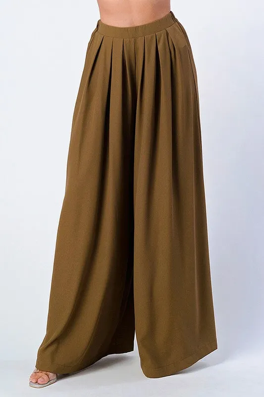 TRENDY BASICS ELASTIC WAIST WIDE PANTS
