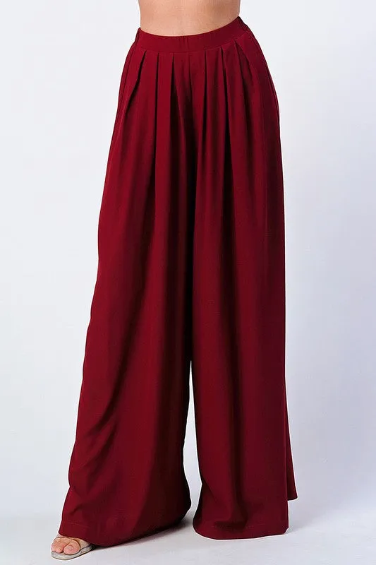 TRENDY BASICS ELASTIC WAIST WIDE PANTS
