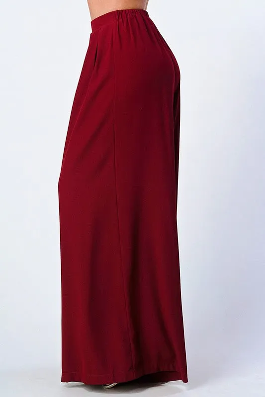 TRENDY BASICS ELASTIC WAIST WIDE PANTS