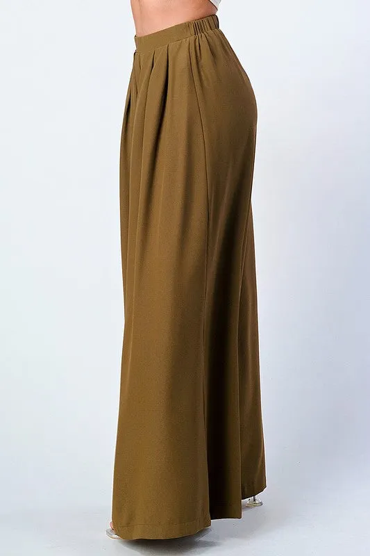 TRENDY BASICS ELASTIC WAIST WIDE PANTS