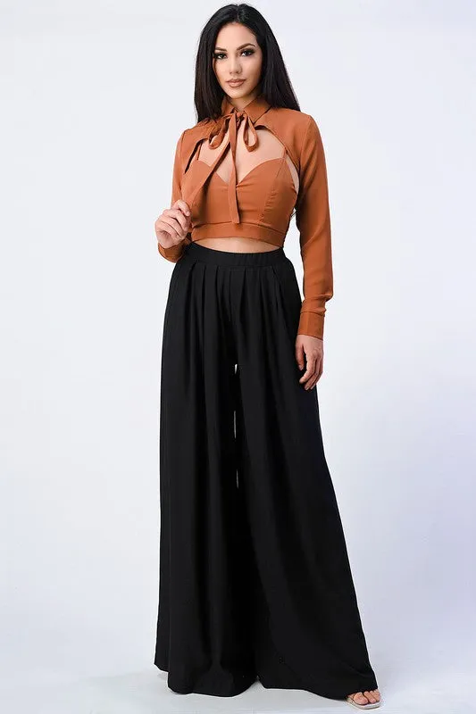 TRENDY BASICS ELASTIC WAIST WIDE PANTS