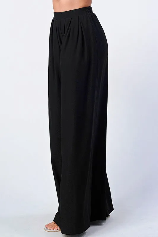 TRENDY BASICS ELASTIC WAIST WIDE PANTS