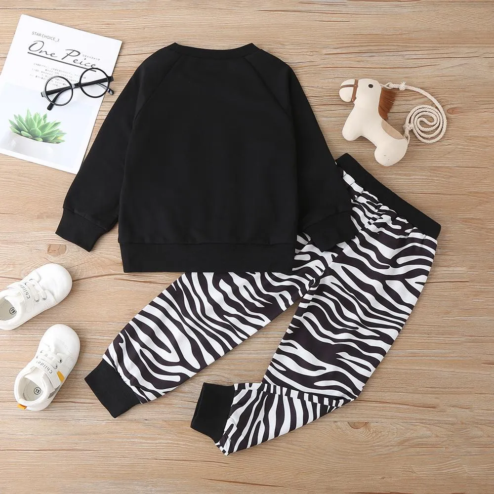 Unisex Zebra Cartoon Printed Long Sleeve Top & Pants Trendy Kids Wholesale Clothing
