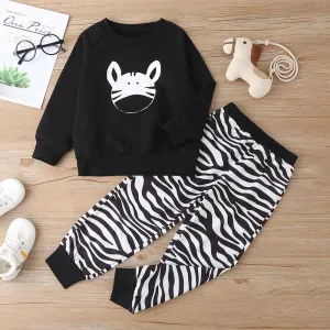 Unisex Zebra Cartoon Printed Long Sleeve Top & Pants Trendy Kids Wholesale Clothing