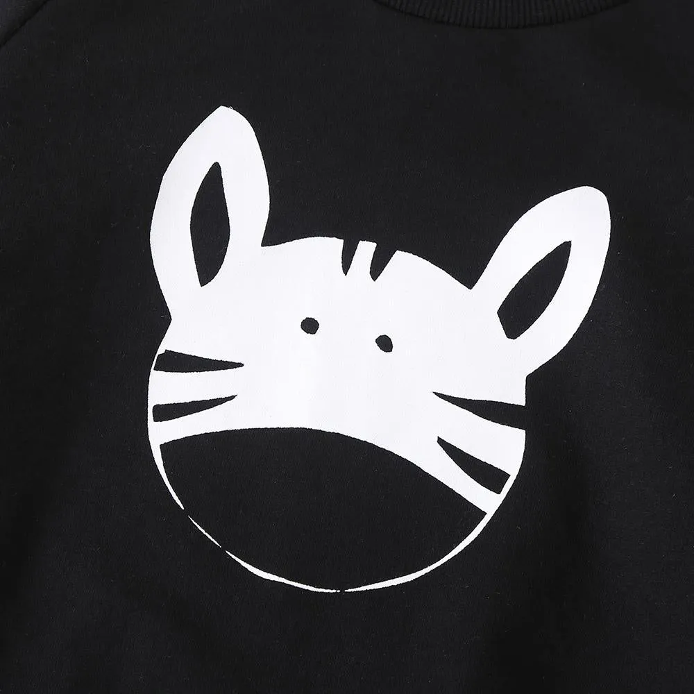 Unisex Zebra Cartoon Printed Long Sleeve Top & Pants Trendy Kids Wholesale Clothing