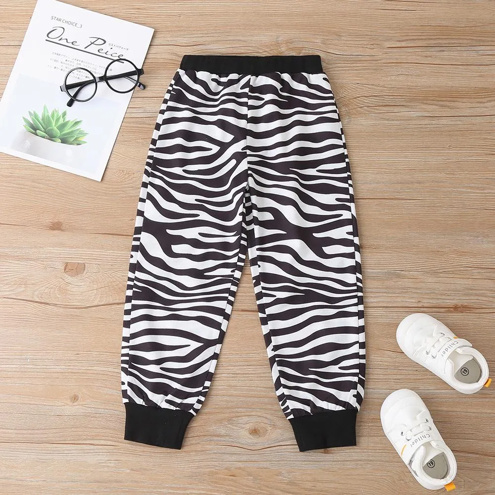Unisex Zebra Cartoon Printed Long Sleeve Top & Pants Trendy Kids Wholesale Clothing