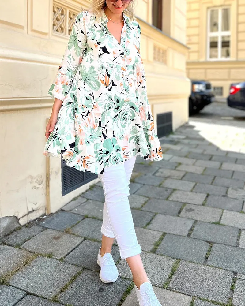 V-neck floral print elegant blouse