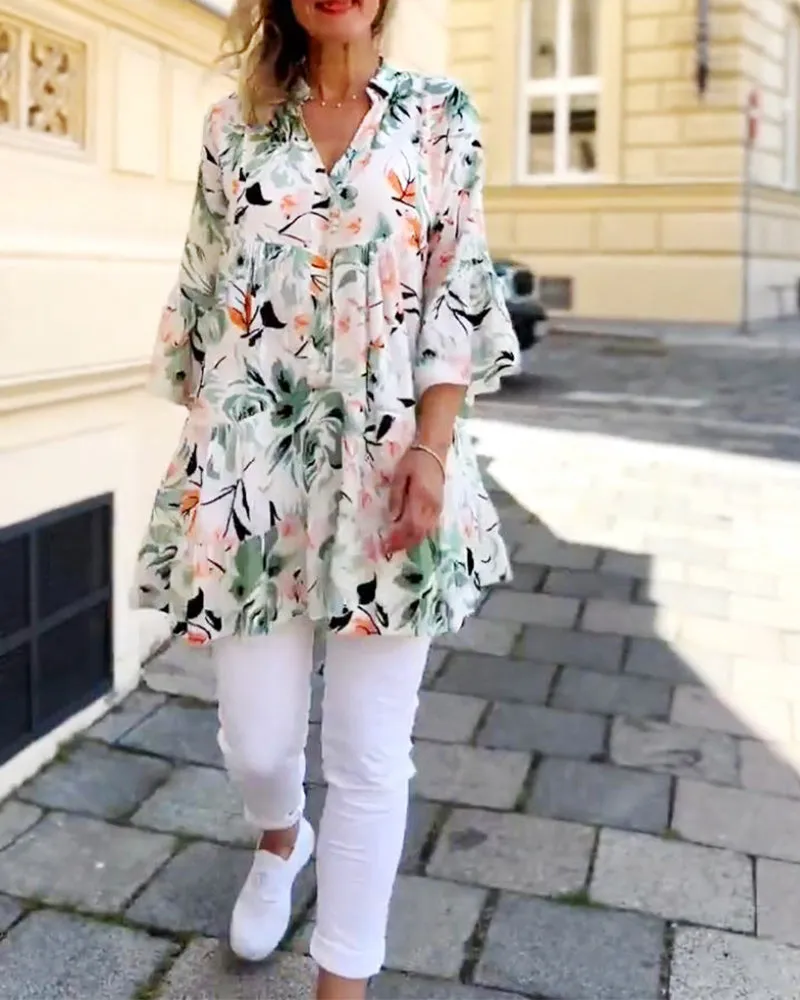 V-neck floral print elegant blouse