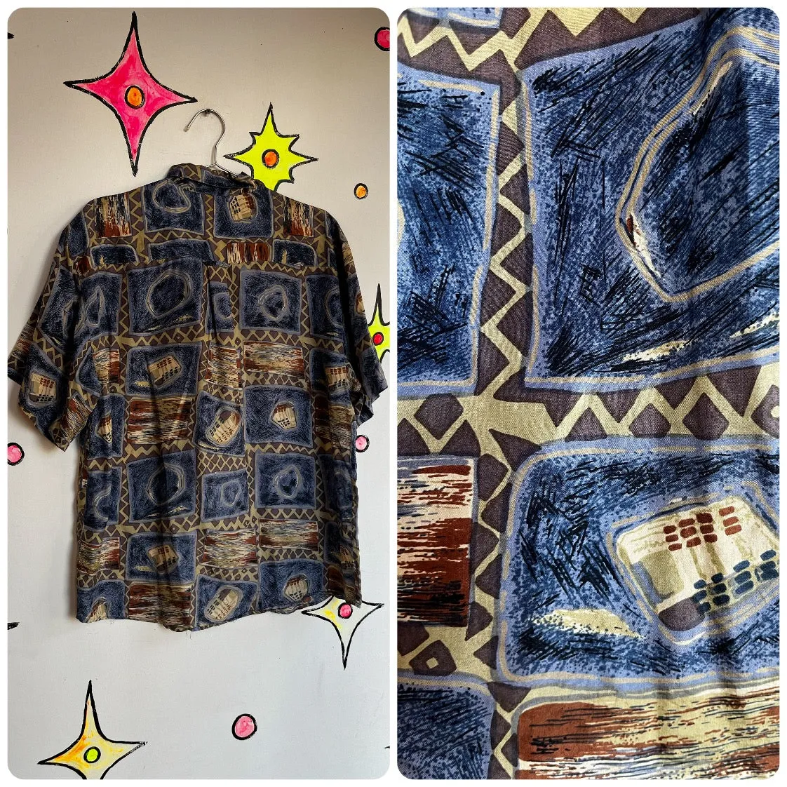 Vintage 80s 90s | Silk Men’s Abstract Wearable Art Retro Party Shirt | Size M