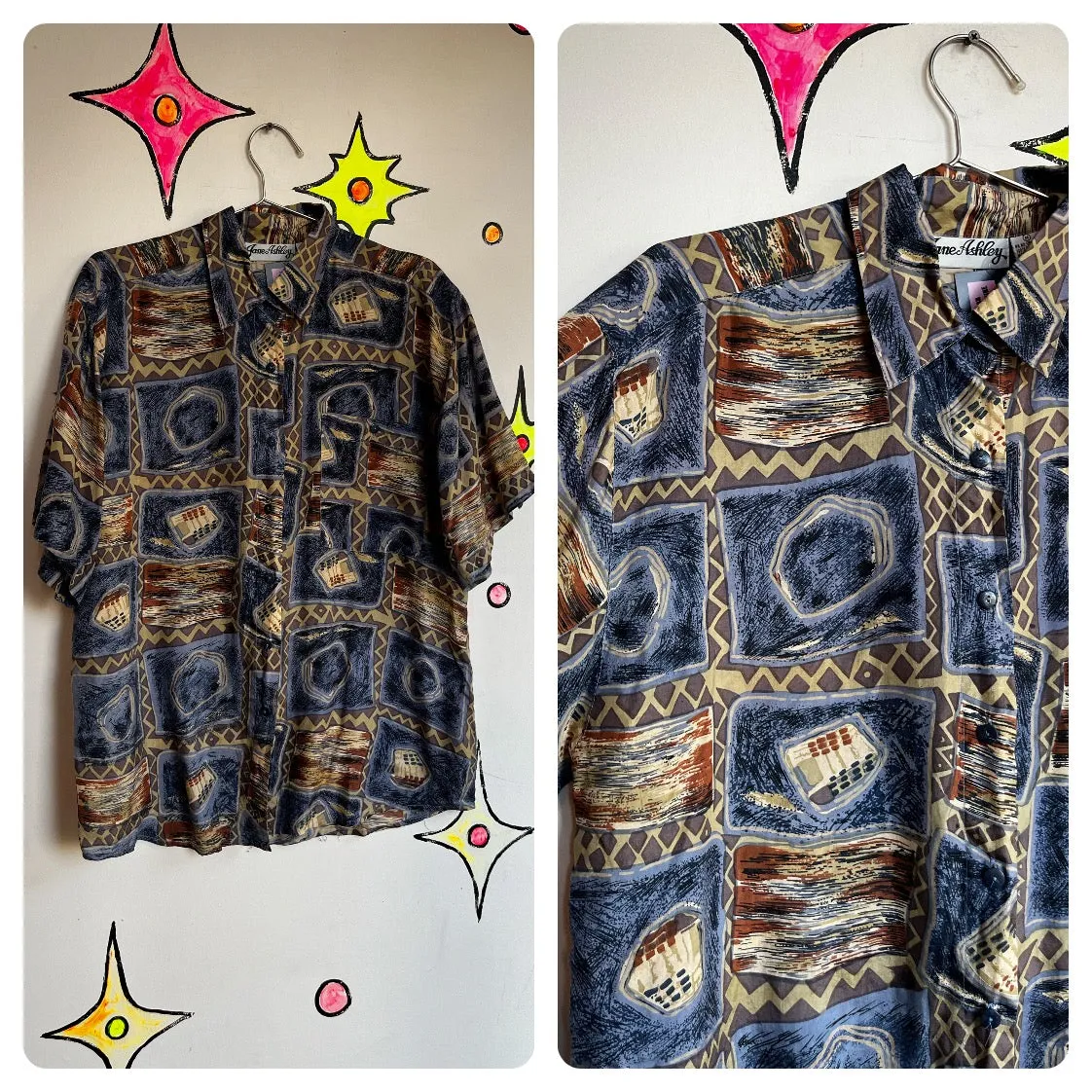 Vintage 80s 90s | Silk Men’s Abstract Wearable Art Retro Party Shirt | Size M