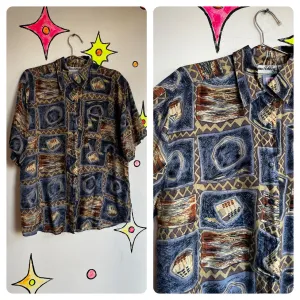 Vintage 80s 90s | Silk Men’s Abstract Wearable Art Retro Party Shirt | Size M