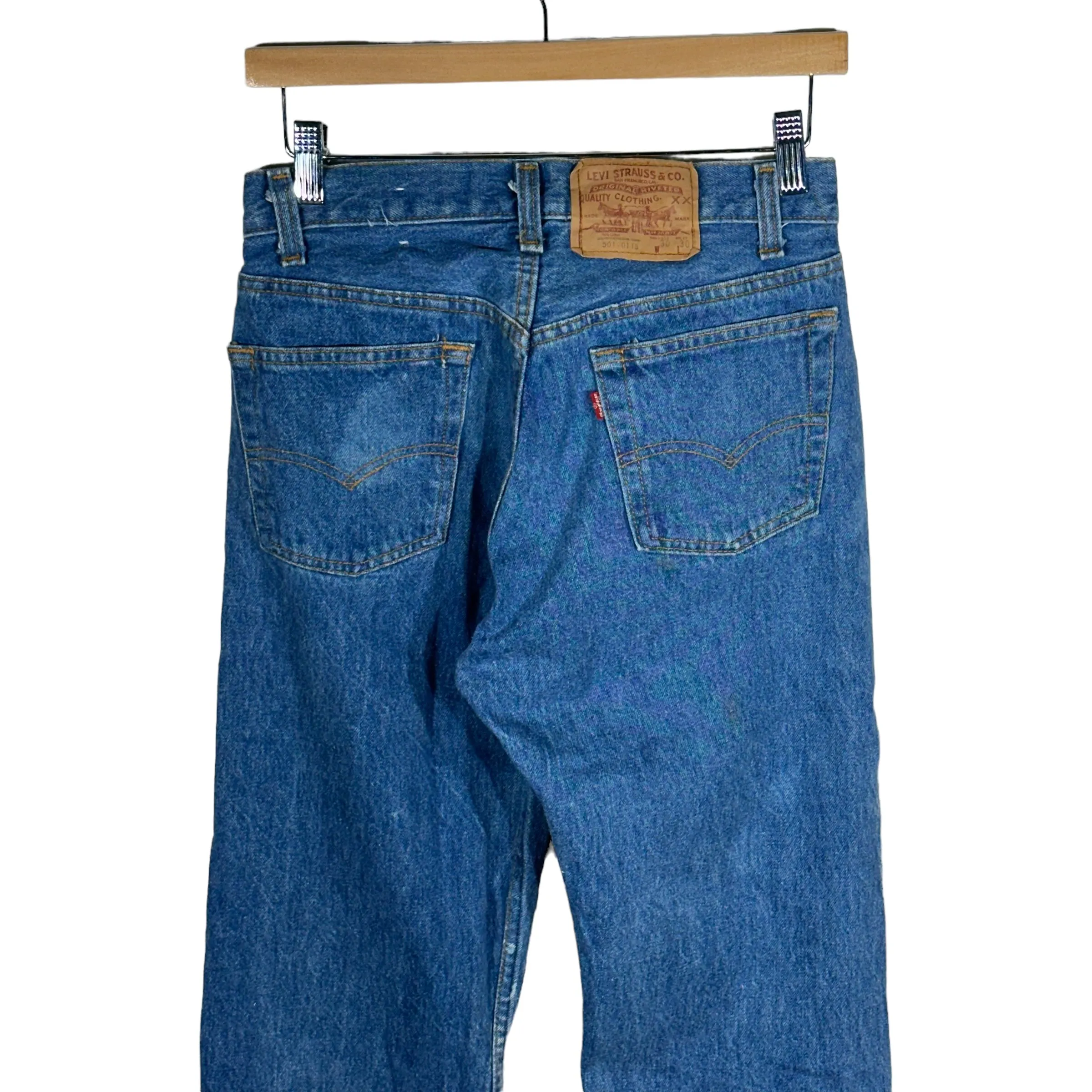 Vintage Levis 501 Button Fly Bleach Stained Denim Jeans