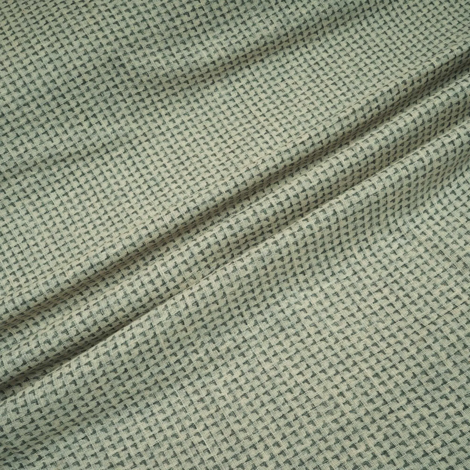 White & Grey Geometrical Print Cotton Linen Fabric RS-24351
