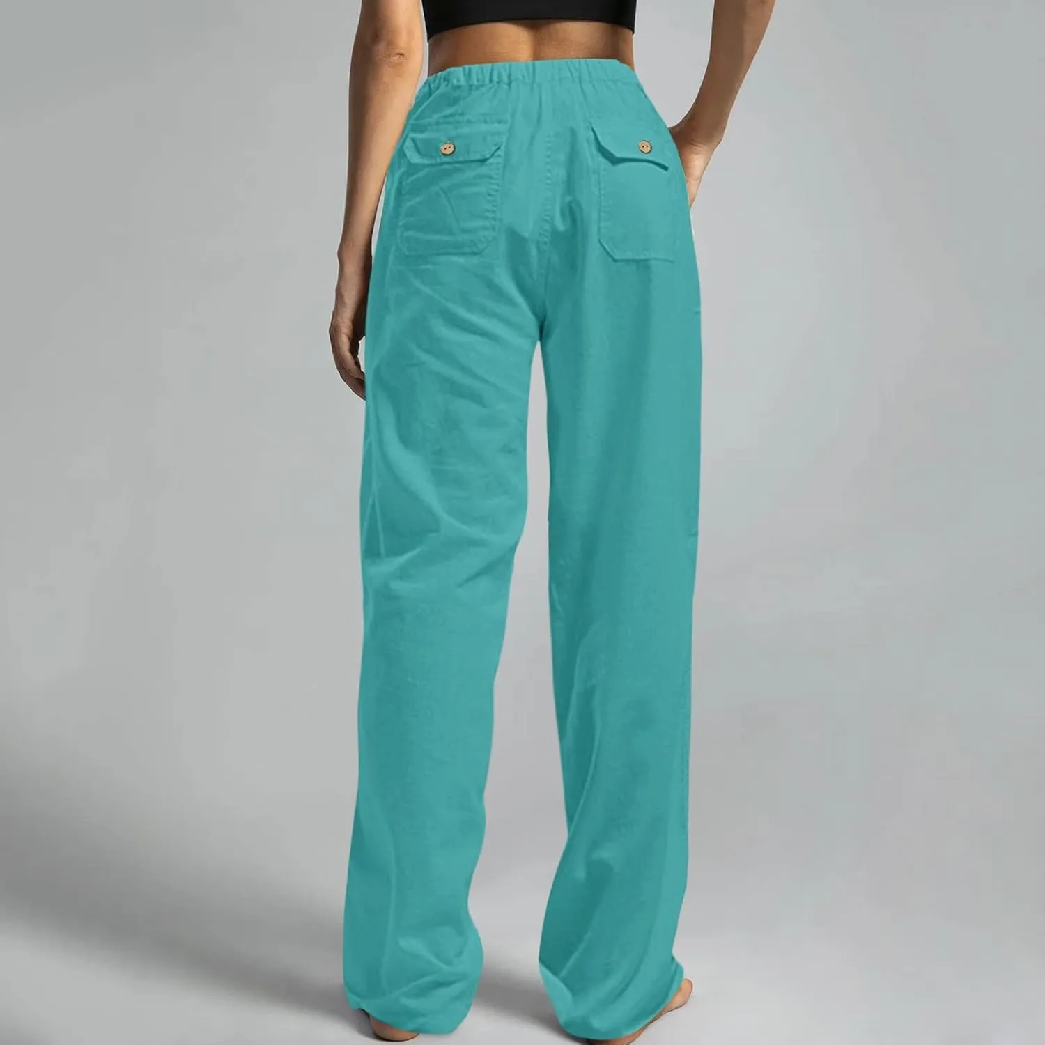 Women's Cotton Linen Pants Summer Wide Leg Loose Drawstring High Waist Palazzo Pants Trousers Casual Baggy Pants 2024