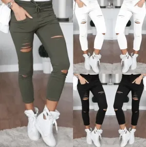 Women’s Plus Size Ripped Stretch Jeans – Slim Fit Pencil Pants Leggings
